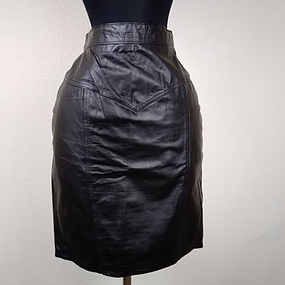 Vintage Now Next Leather Black Skirt  Size 11/12